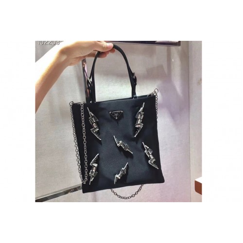 Prada 1BA252 handbags Black Nylon with Crystal