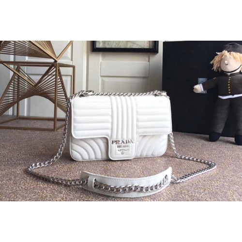 Prada 1BD108 Diagramme medium leather bags White Stitched leather
