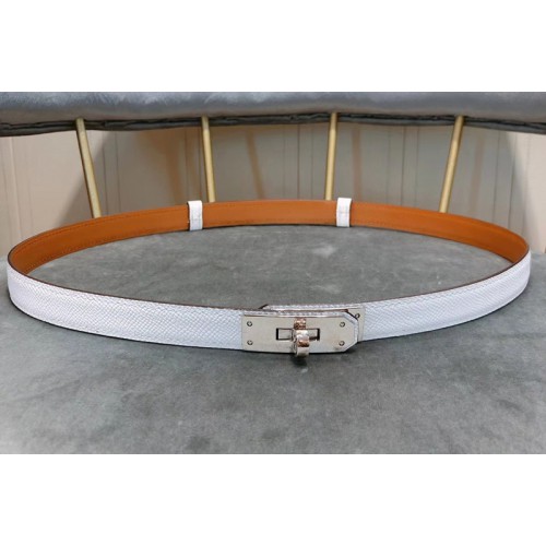 Womens Hermes 17mm Kelly Belts Silver Buckle in White Epsom Leather