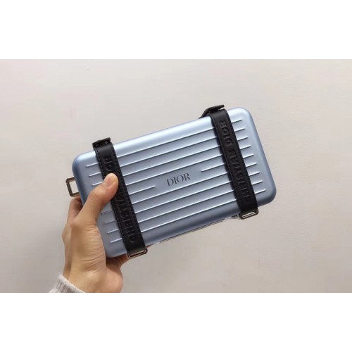 Blue DIOR AND RIMOWA PERSONAL CLUTCH 2DRCA295YWT IN ALUMINUM AND GRAINED CALFSKIN