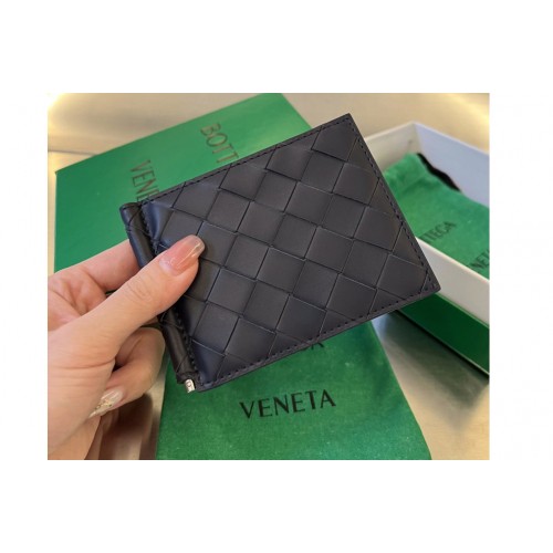 Bottega Veneta Intrecciato Bill Clip Wallet in Black yellow Leather