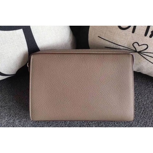 Mens Hermes 24cm Clutch Original Swift Leather Bags Gray
