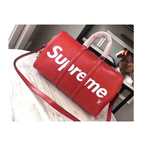 Louis Vuitton M53419 x Supreme Keepall 45 Bandouliere Bag in Red Epi Leather