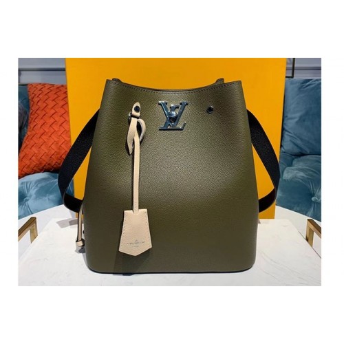Louis Vuitton M55439 Lockme Bucket handbags Green Beige Black Grained calf leather